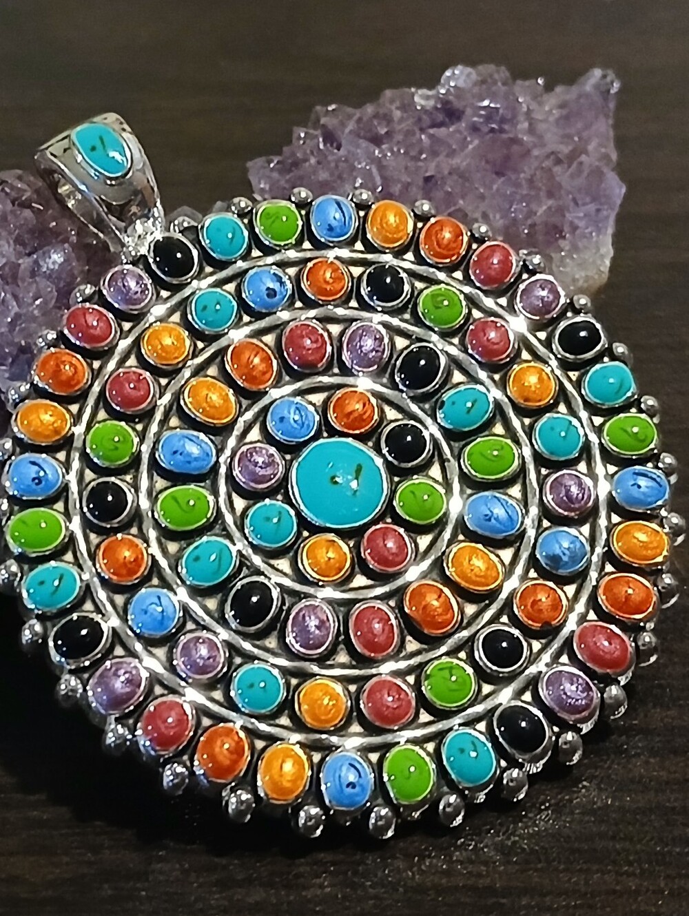 BEST sterling silver plated resin multi-coloured pendant